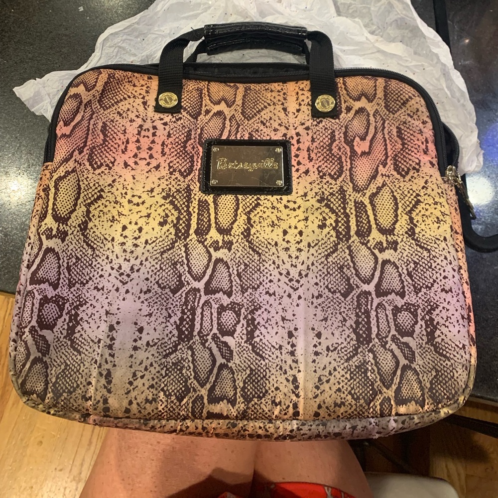 Betsey Johnson Betseyville rainbow snakeskin hues computer bag.